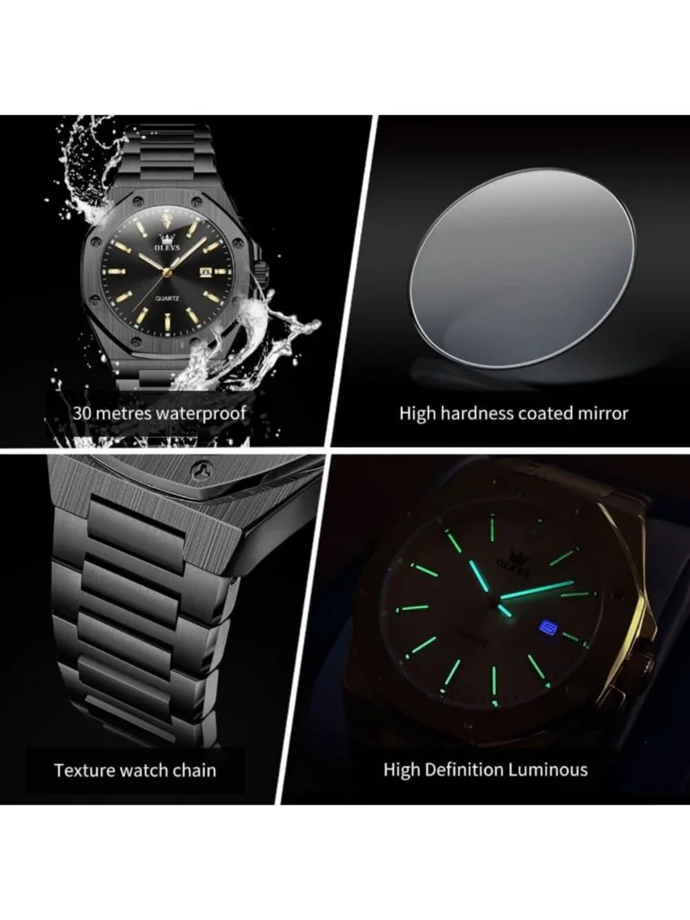 Luxury Octagonal Men's Watch - Stainless Steel, Luminous, Quartz Analog, Large